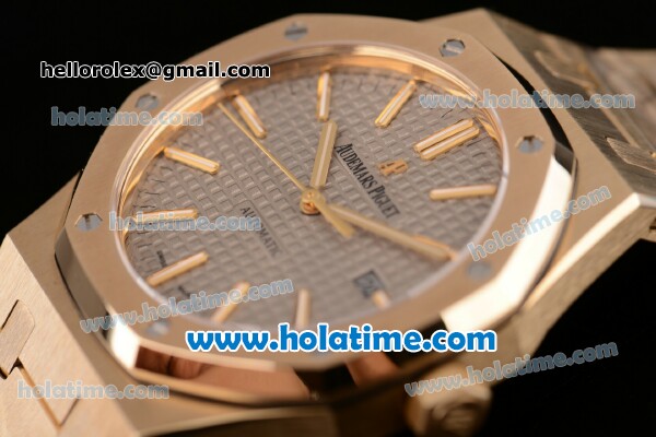 Audemars Piguet Royal Oak Swiss ETA 2824 Automatic Full Yellow Gold with Gold Sitck Markers and Grey Dial - 1:1 Original (BP) - Click Image to Close